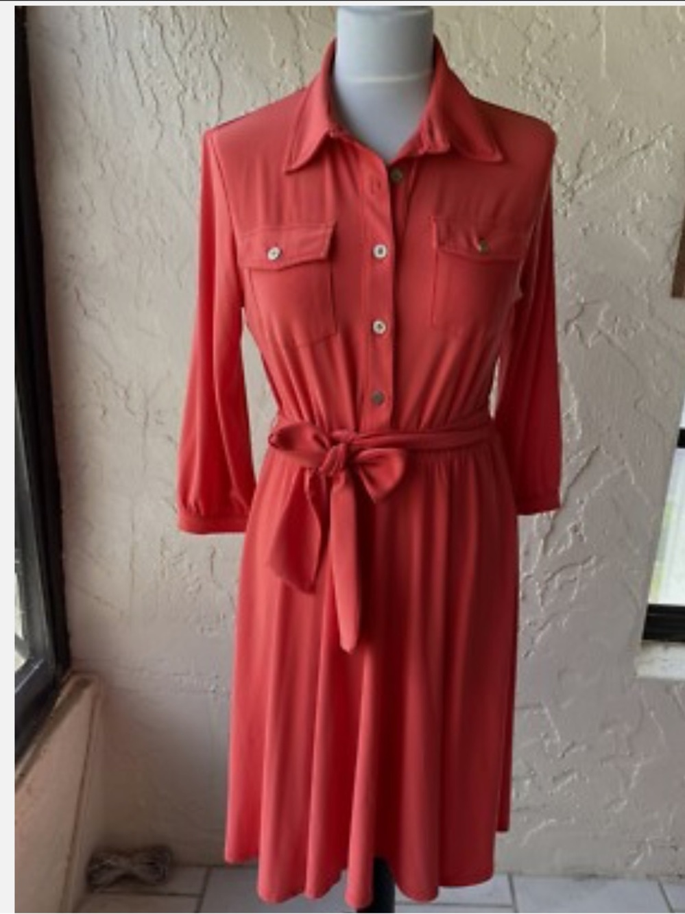 NY Collection Coral Midi Shirt Dress with Tie Waist